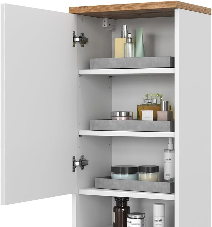 Vicco Badschrank Eden, Weiss Hochglanz/Artisan-Eiche, 40 x 77.5 cm mit 4 Fächer Weiss Hochglanz Häng