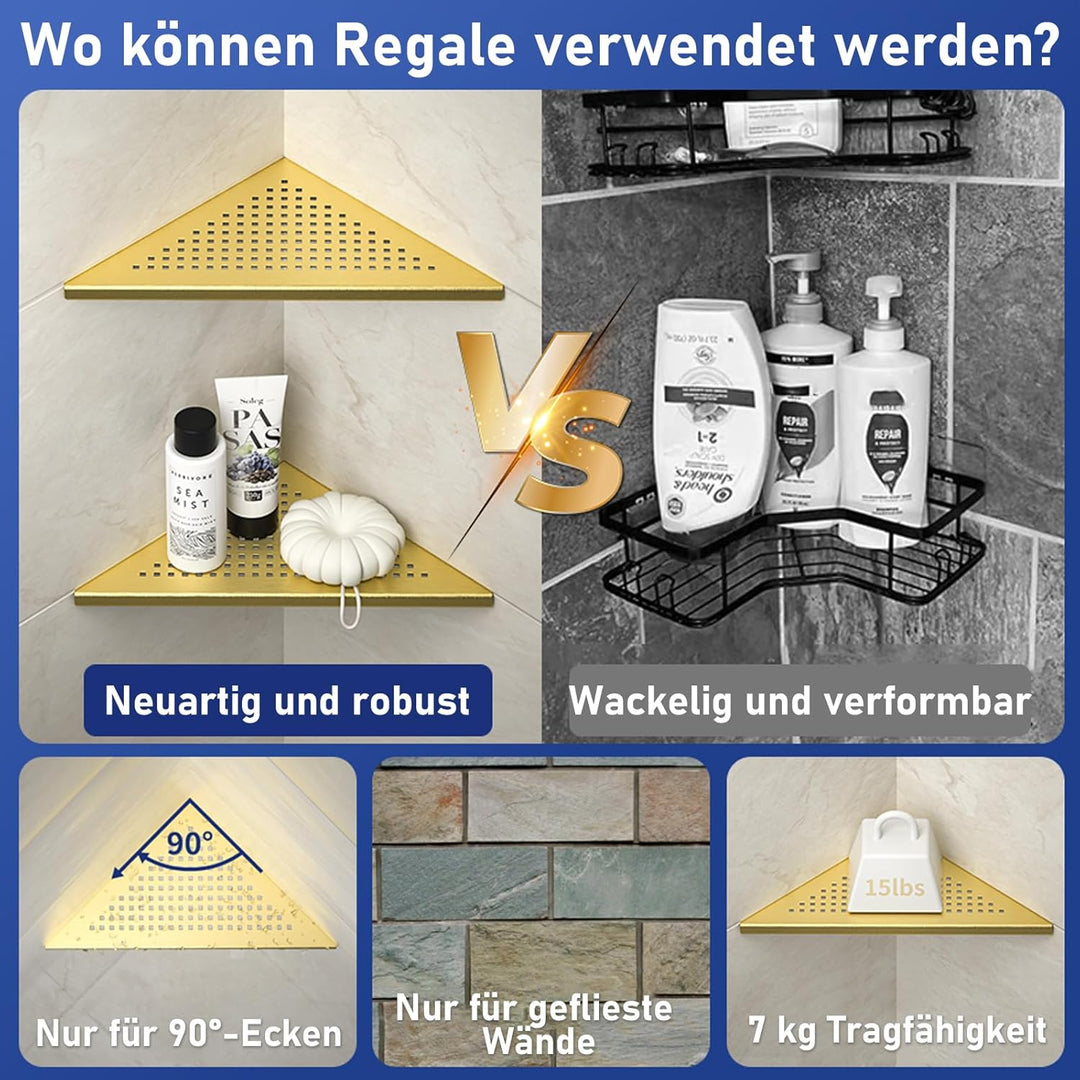 Eck Duschregal, Edelstahl 304 Badezimmerregal aus Stahl mit Gitterdesign für geflieste Wände, Einbau