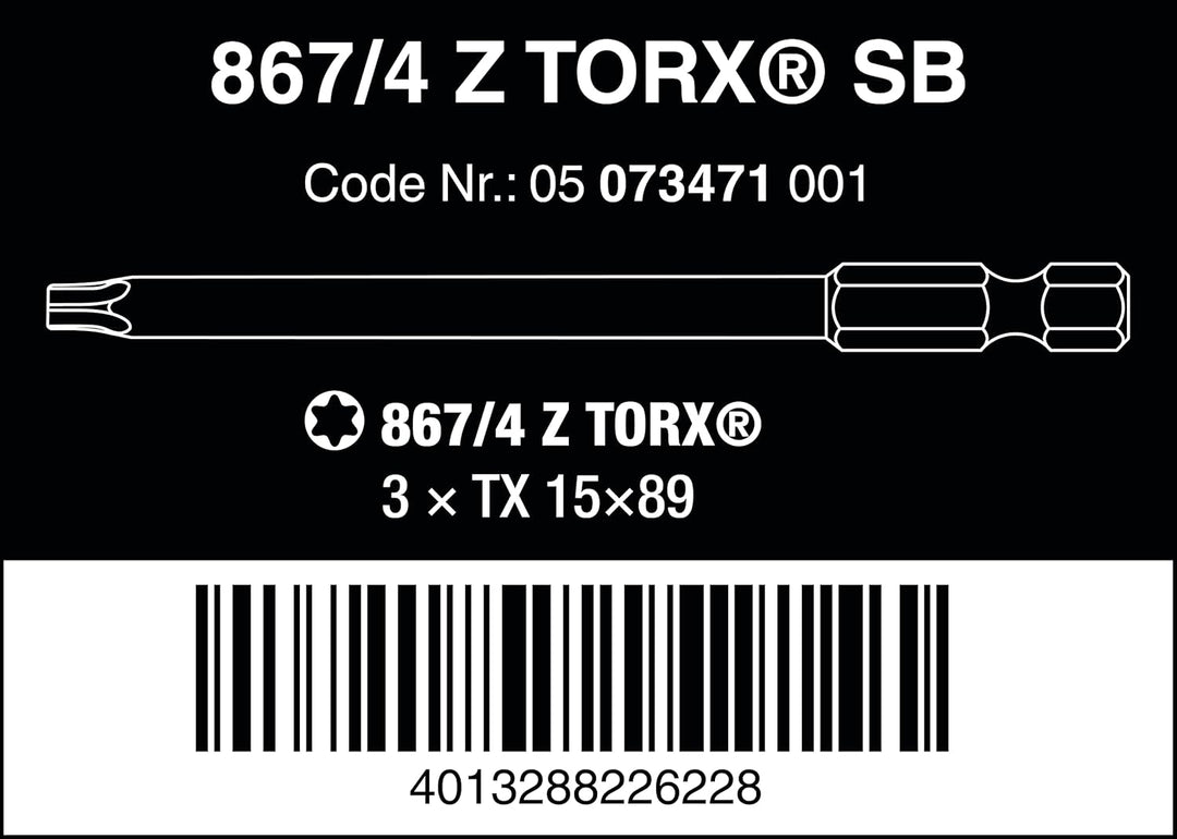 Wera - 05073471001 - TORX® Bits, 867/4 Z SB Bits, TX 15 x 89 mm, 3-teilig, TX 15