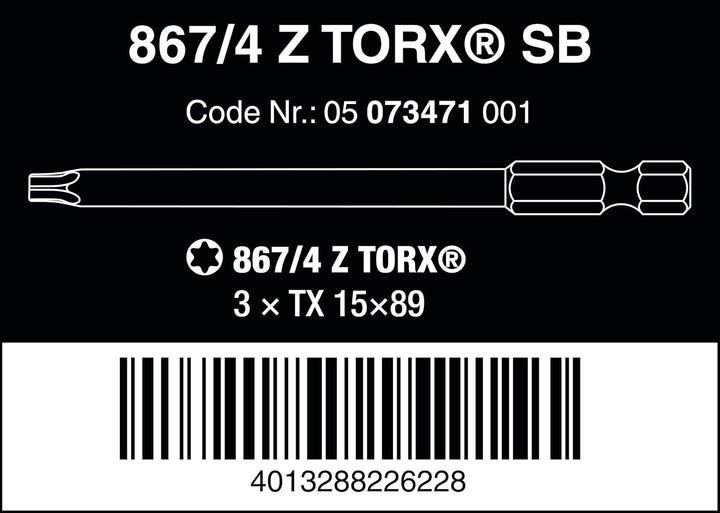 Wera - 05073471001 - TORX® Bits, 867/4 Z SB Bits, TX 15 x 89 mm, 3-teilig, TX 15