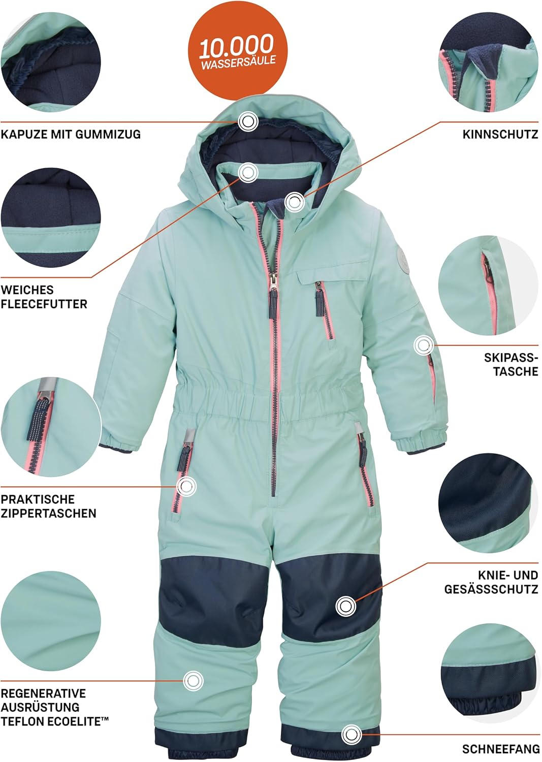 Killtec Unisex Fisw 31 Mns Onpc Skioverall/Schneeanzug mit Kapuze, wasserdicht 122-128 stahlmint, 12
