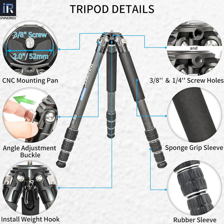 Kohlefaser-Stativ- INNOREL CT75C Super professionelles tragbares Reisestativ für DSLR-Kamera Robuste