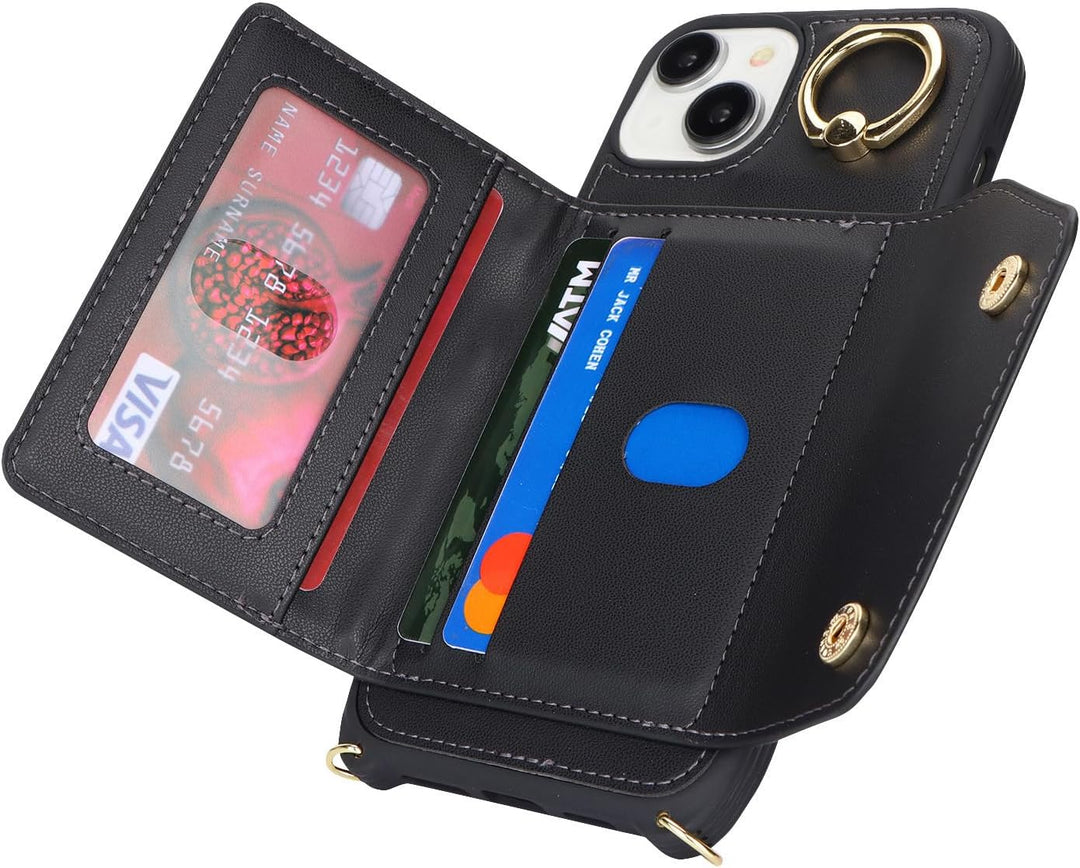 Lipvina Hülle für iPhone 15 Hülle mit Band Kartenhalter handyhülle Hülle für iPhone 15 mit Reissvers