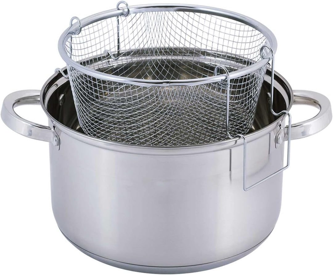 Frittiertopf 6,5 L aus Edelstahl mit Glasdeckel Induktion Korb Fritteuse Ø24 Friteuse Frites Frittie