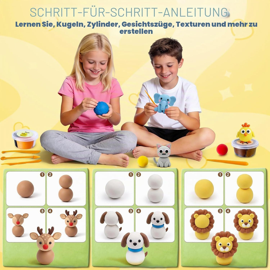 essenson Modelliermasse Lufttrocknend, Tiermodelle Lufttrockener Knete für Kinder, Air Dry Clay Tier