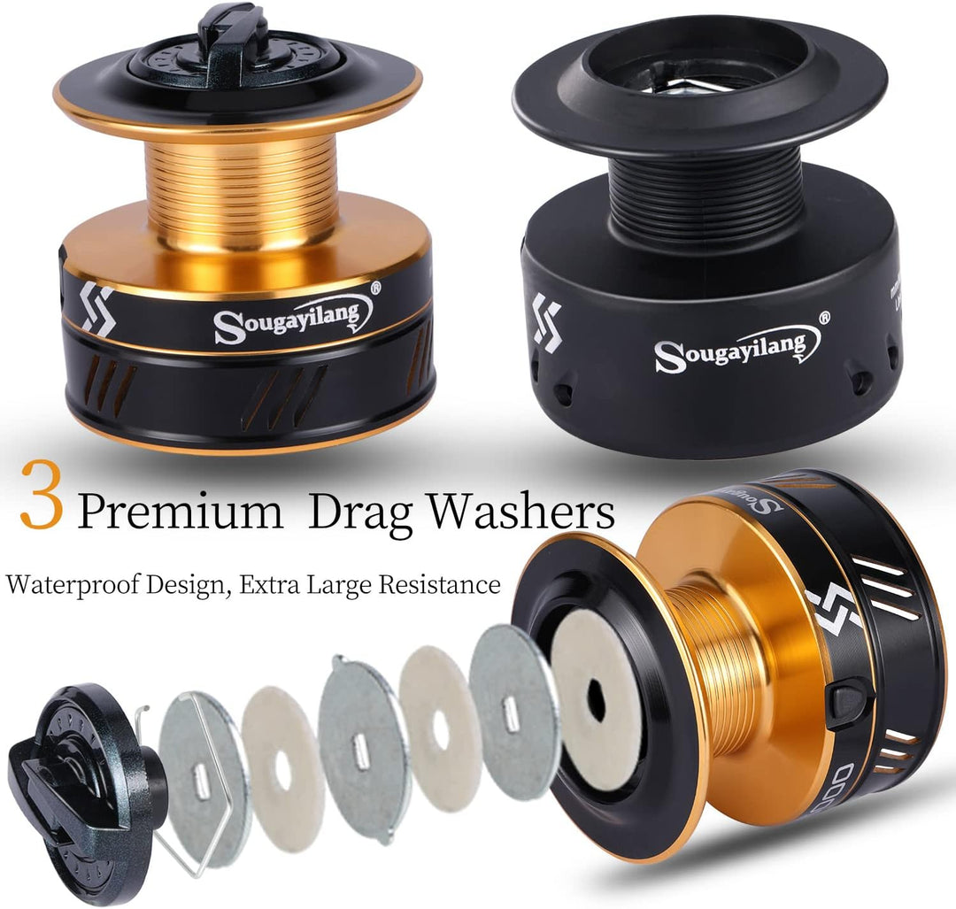 Sougayilang Angelrollen Karpfenangelrolle 13+1BB Kugellager Spinnrollen, Bait Runner Rollen, Glatte,