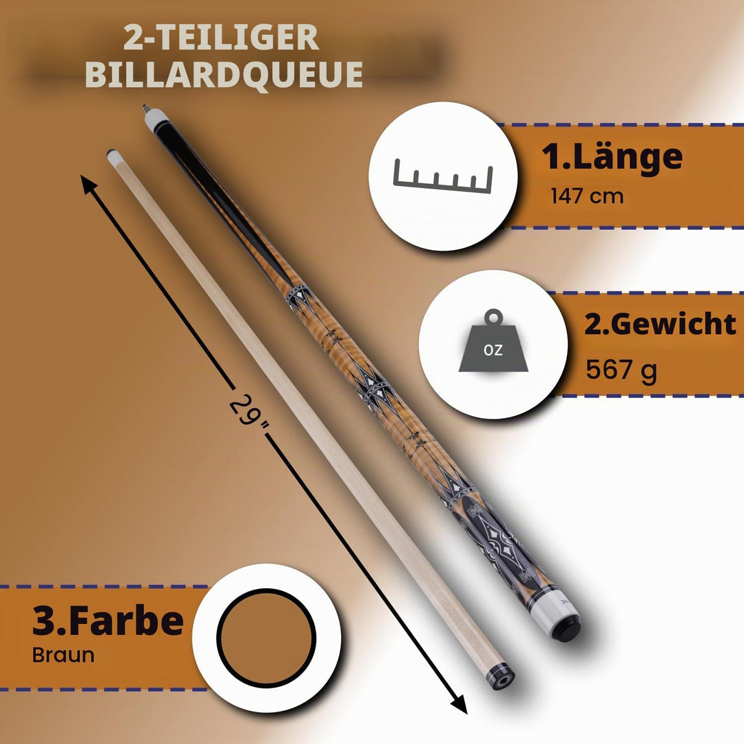 58" Pool Billard Queue with 13mm Tip,19 20 oz Billiard Cue,Schwarz oder Weiss，1/2 Maple Queue Sticks