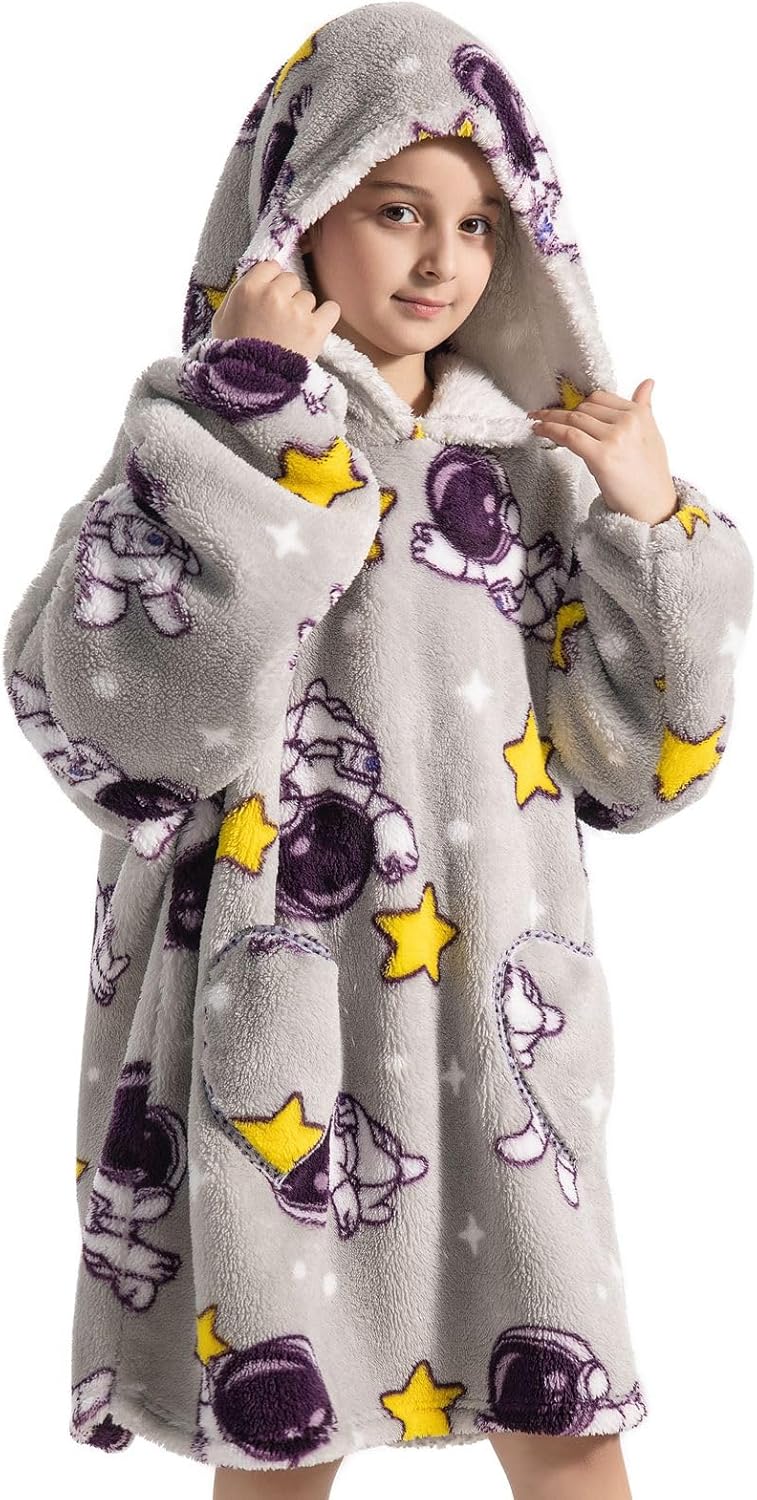 Ruiuzioong Kinder Übergrosse Kapuzenpullover,Super Weich Warmes Bequeme Tragbare Decken Sweatshirt f