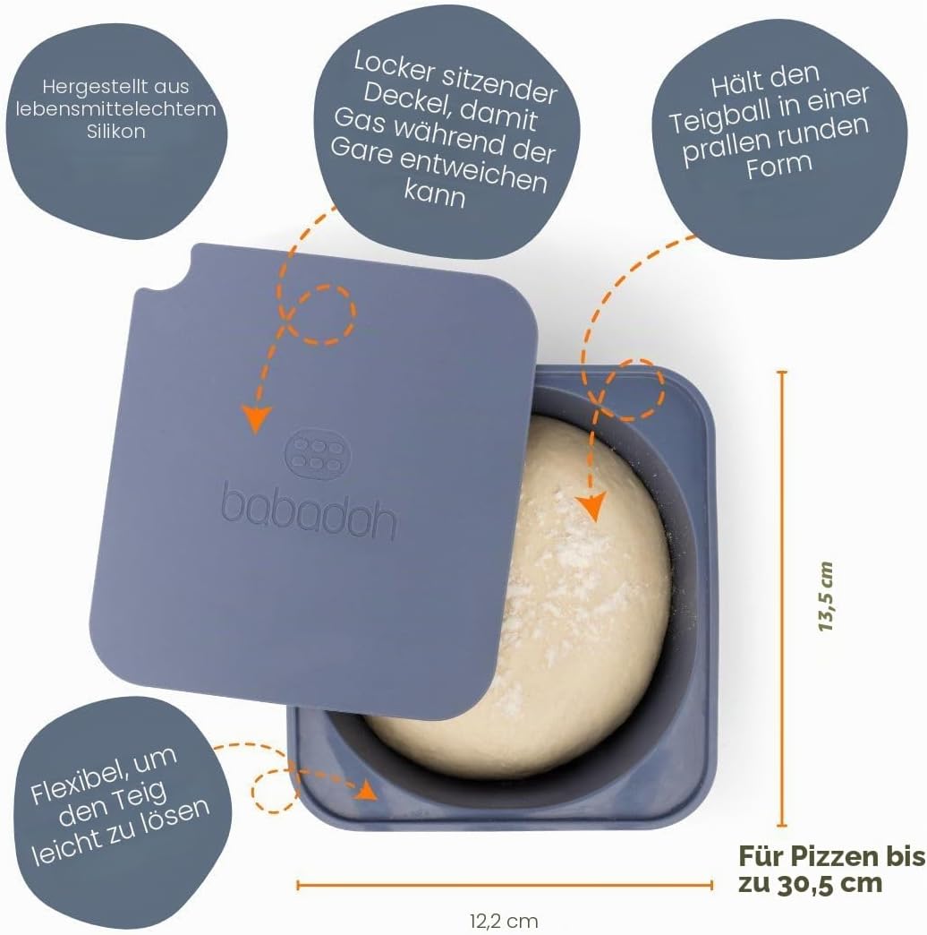 Babadoh Pizzateig-Proofing Silikonbehälter mit Deckel, Pizza-Zubehör, mehrfarbig, Blau (2 Teig, 2 Ra