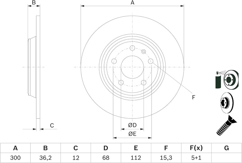 Bosch BD1249 Bremsscheiben - Hinterachse - ECE-R90 Zertifizierung - zwei Bremsscheiben pro Set