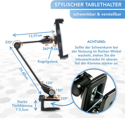 SINLAND Tablet-Halterung iPad, Galaxy Tab, etc., Handy-Halter für iPhone 13 - Aluminium Tablet-Halte