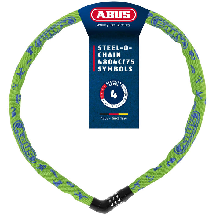 ABUS Kettenschloss Steel-O-Chain 4804C SYMBOLS – Zahlenschloss für Kinderfahrräder – ABUS-Sicherheit