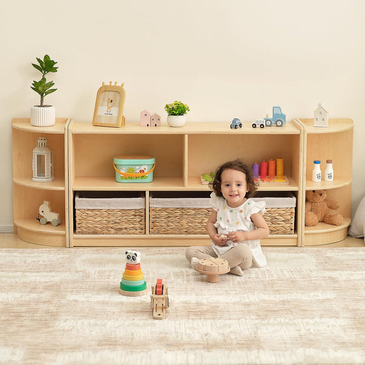 OOOK Bücherregal Montessori-Regal, Aufbewahrung mit 2 Etagen 5 Fächern, Kinder Spielzeugschrank Holz