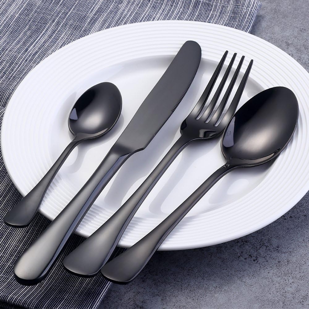 Besteckset 16stk Buyer Star Edelstahl Besteckset Schwarz Messer Gabeln Besteckservice für 4 Personen