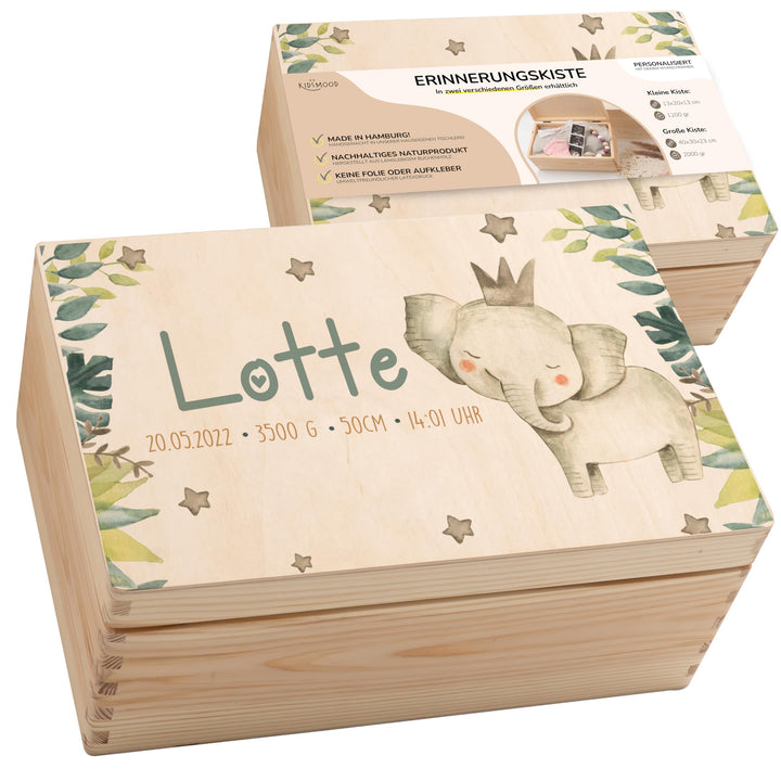 KIDSMOOD - Erinnerungsbox Baby, personalisierte Holzkiste mit Deckel, Ideal zur Aufbewahrung von Eri