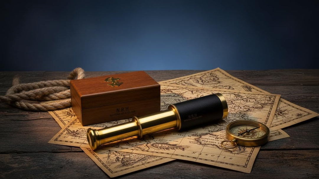 6 Handheld Brass Telescope with Wooden Box - Pirate Navigation 32, 32