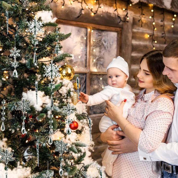 Weihnachtsbaumschmuck Set, Christbaumschmuck Schneeflocken Eiszapfen Set, Acryl Schneeflocken Eiszap