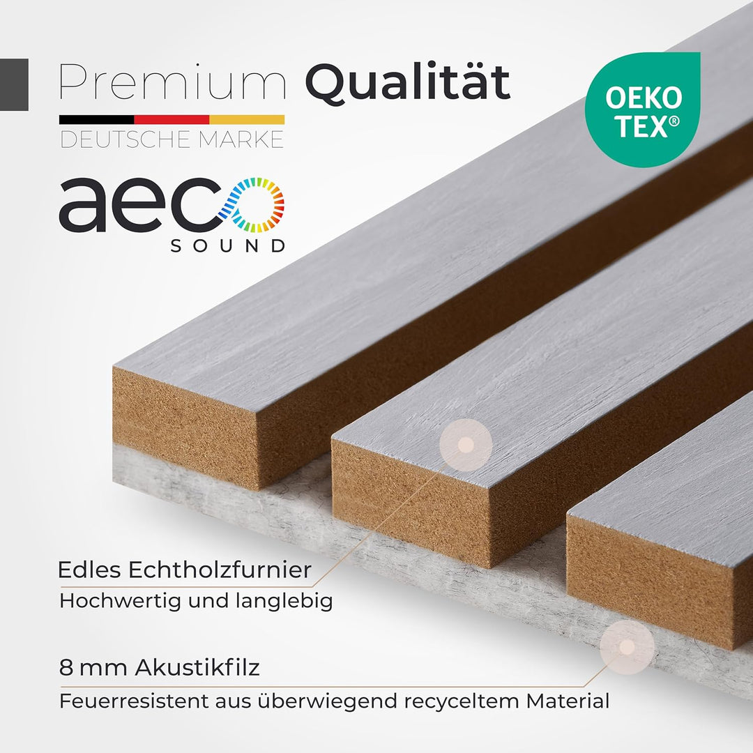 Akustikpaneele aus Holz, 4 Stück x 120x60cm (2,88qm) 2,1cm dick - Wandpaneele aus Akustik-Filz (Grau