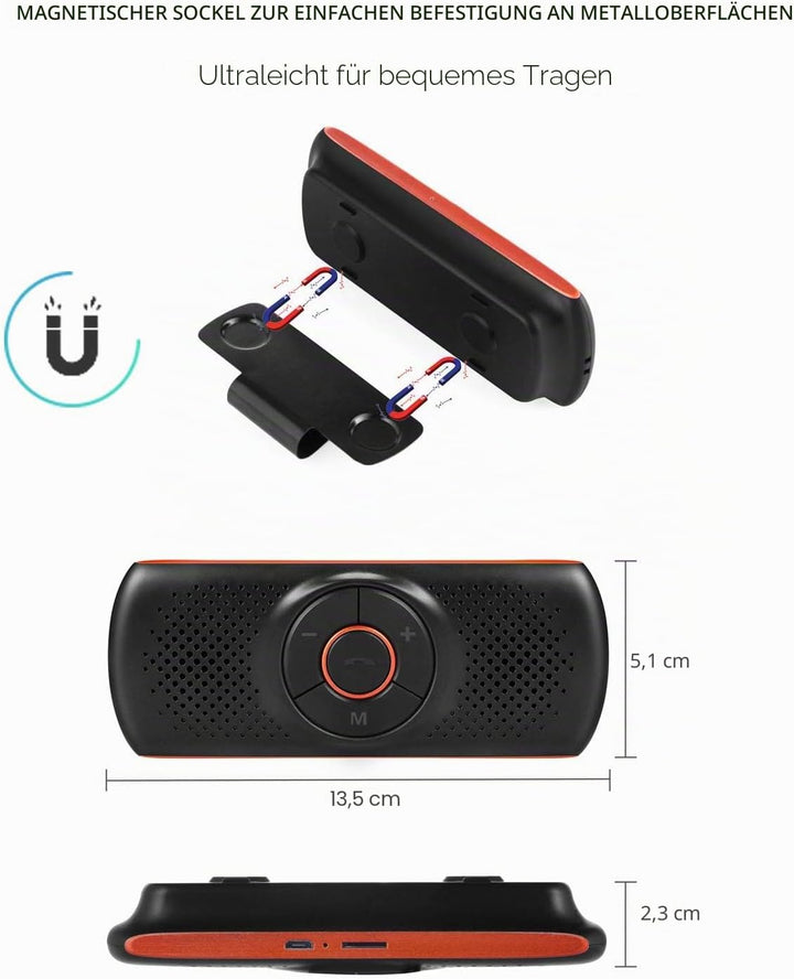 Car Handsfree Bluetooth Kit 2 Telefone gleichzeitig verbunden, Lange Lebensdauer der Batterie Car Vi