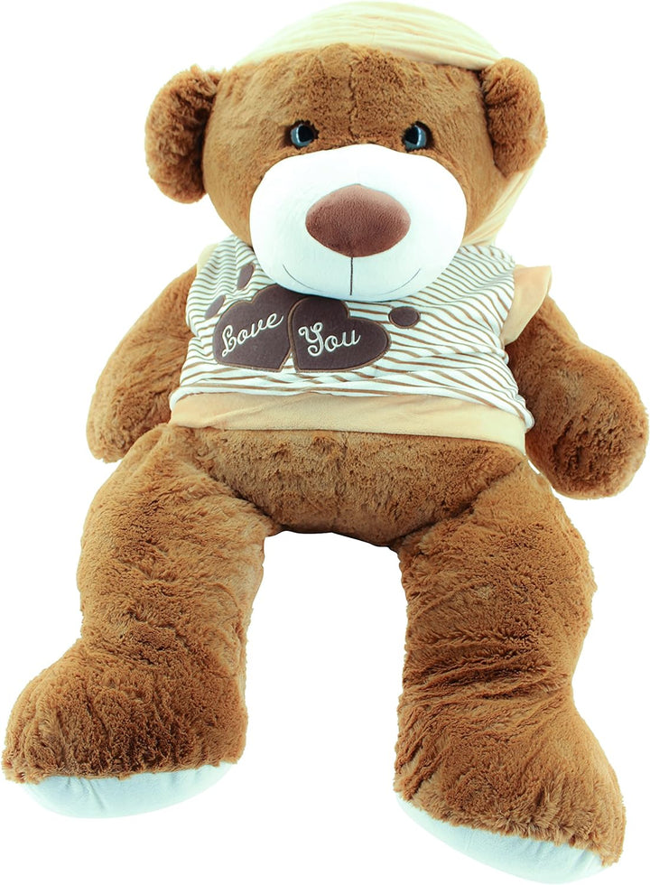 Sweety-Toys 5383 Riesen Teddy Teddybär LOVE YOU Bär 120 cm Teddybär mit Kapuzen T-Shirt LOVE YOU Plü
