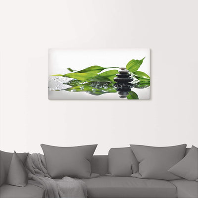 ARTland Leinwandbilder Wandbild Bild auf Leinwand 60x30 cm Wellness Zen Stein Fotografie Grün Spa mi