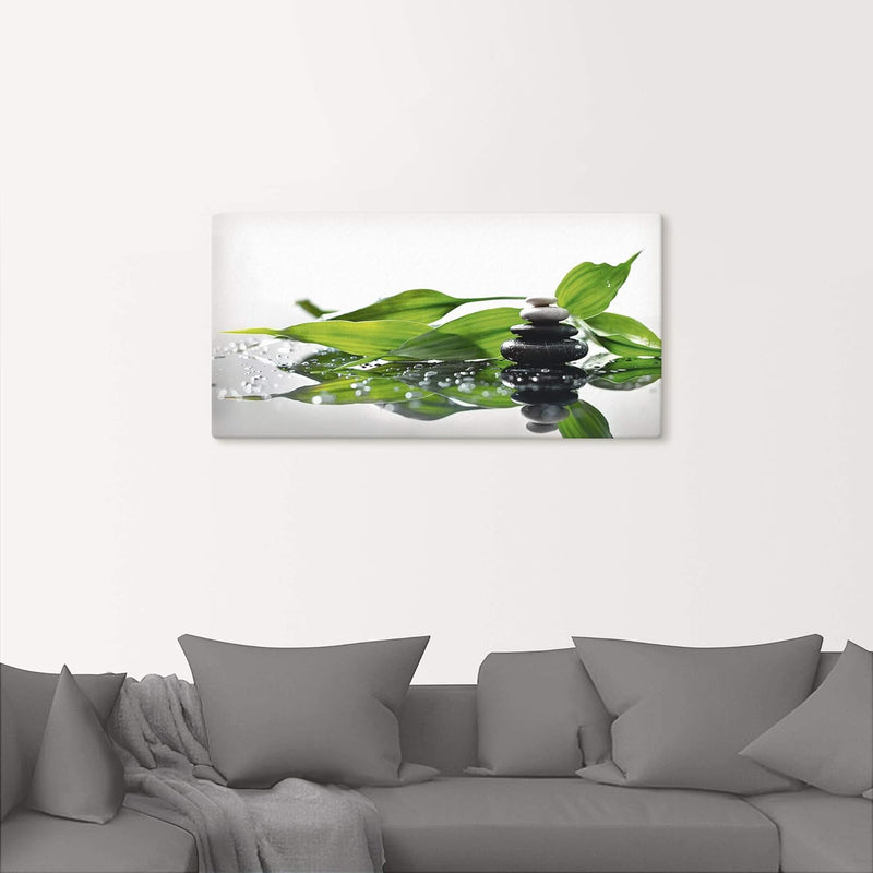 ARTland Leinwandbilder Wandbild Bild auf Leinwand 60x30 cm Wellness Zen Stein Fotografie Grün Spa mi