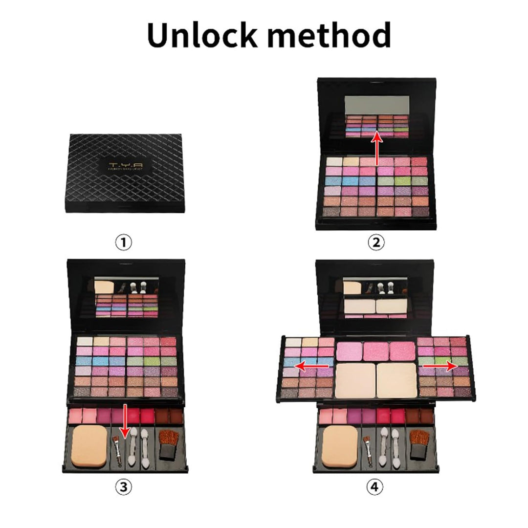 VolksRose Multifunktionale Make-up-Palette Set: 36 Lidschatten,3 verlaufende Rouge-Töne,8 Lippenstif