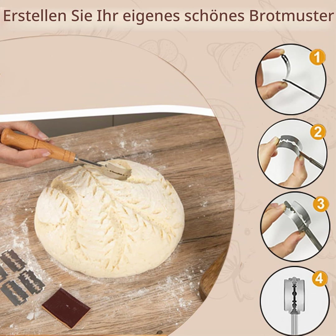 Gärkorb Rund 23cm, Gärkörbchen Set, Banneton, Natürlichem Rattan, Bürste, Bread Brotmesser, Leinentu