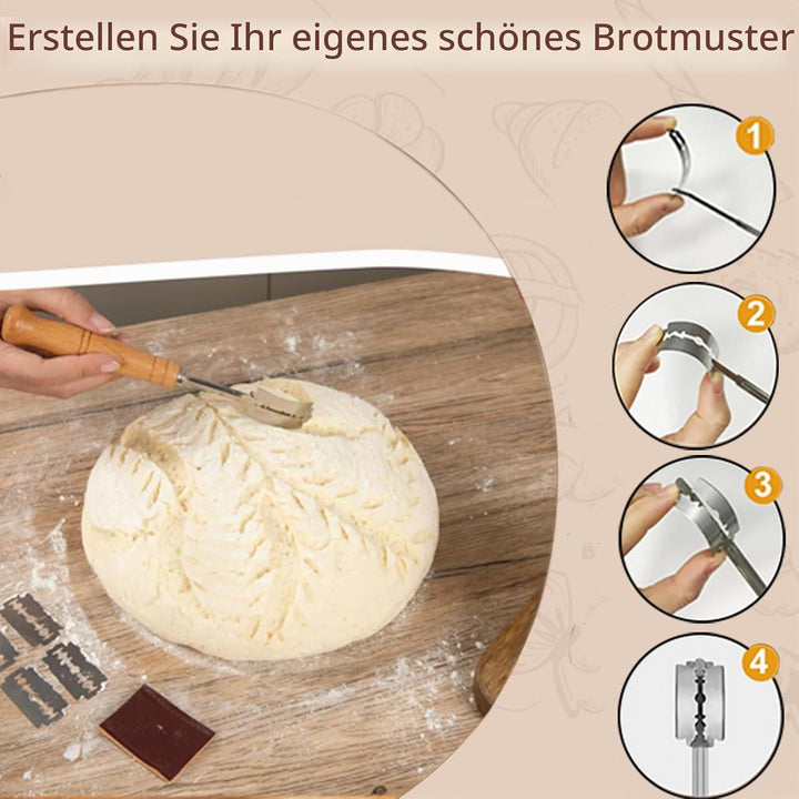 Gärkorb Rund 23cm, Gärkörbchen Set, Banneton, Natürlichem Rattan, Bürste, Bread Brotmesser, Leinentu