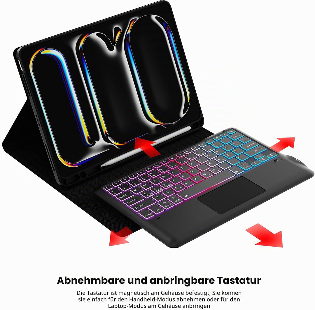 für iPad Pro 13 Zoll (M4) 2024 Hülle mit Abnehmbare Tastatur : DIY 3-Zonen 7-Farbiger Beleuchtung Ta