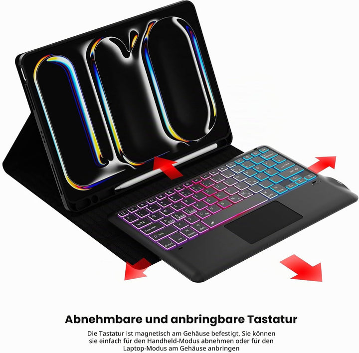 für iPad Pro 13 Zoll (M4) 2024 Hülle mit Abnehmbare Tastatur : DIY 3-Zonen 7-Farbiger Beleuchtung Ta