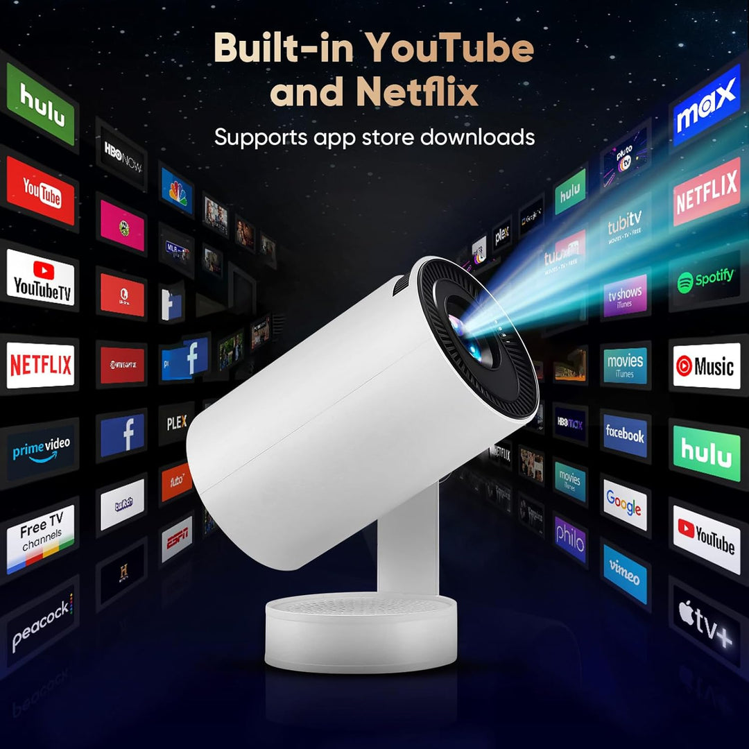 Beamer Mini Projektor Unterstützt WiFi Drahtlose Verbindung Smart TV Auto Trapezkorrektur 180° Drehu