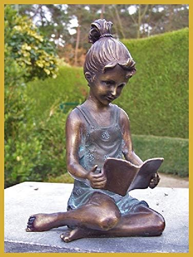 IDYL Bronze-Skulptur Lesendes Mädchen | 18x10x10 cm | Kinderfigur aus Bronze handgefertigt | Gartens