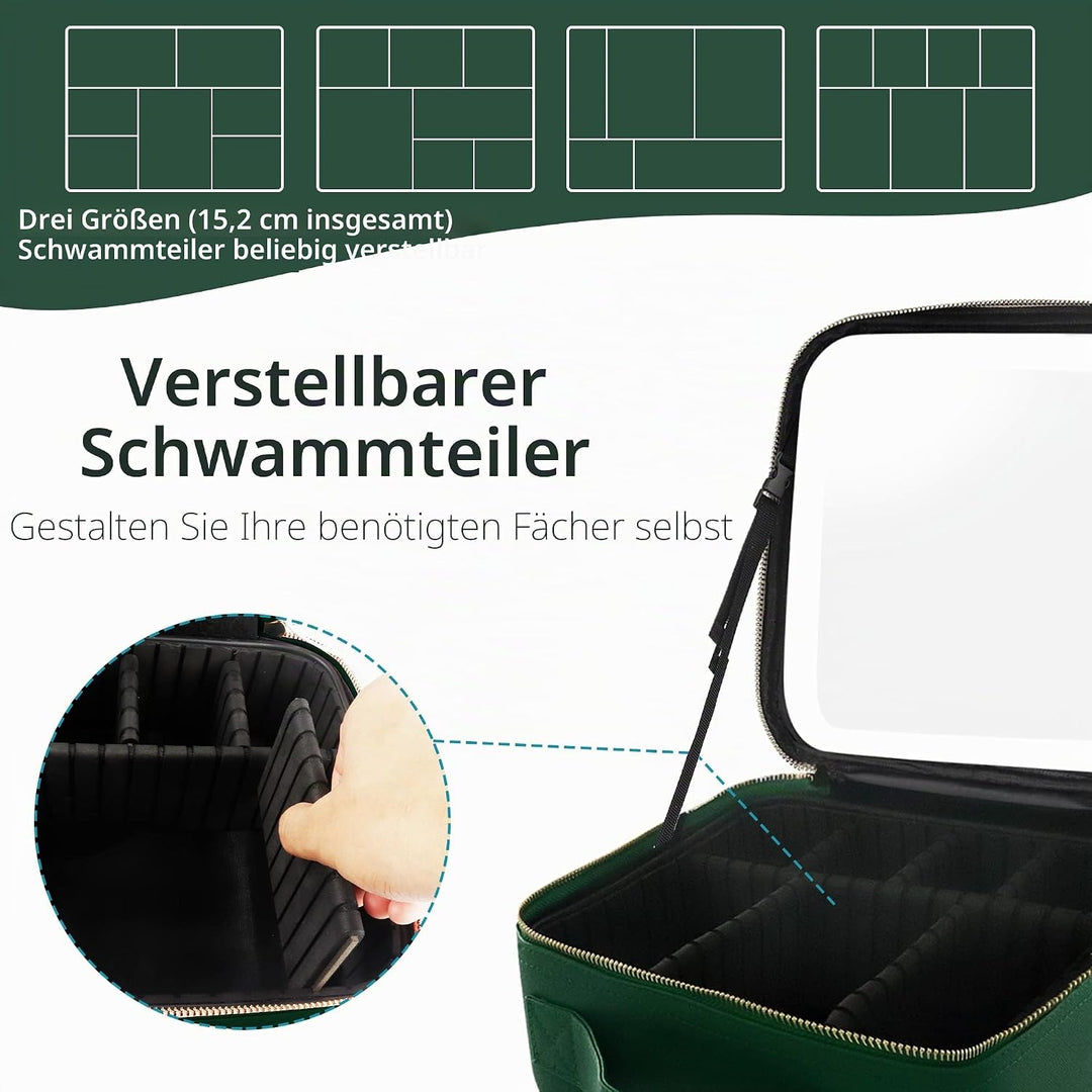 MOMIRA Reise-Makeup Tasche Kosmetiktasche mit beleuchtetem Spiegel, Einstellbarer Helligkeit in 3 Fa