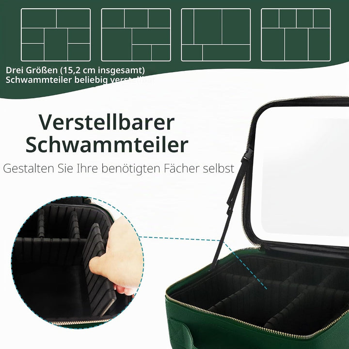 MOMIRA Reise-Makeup Tasche Kosmetiktasche mit beleuchtetem Spiegel, Einstellbarer Helligkeit in 3 Fa