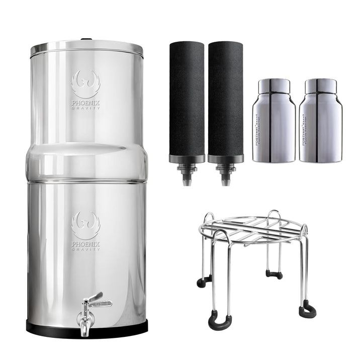 Phoenix Gravity - 6-Liter-Edelstahl-Wasserfilter (NSF/ANSI 42- und 372-zertifiziert) mit 2 Carbon-Fi