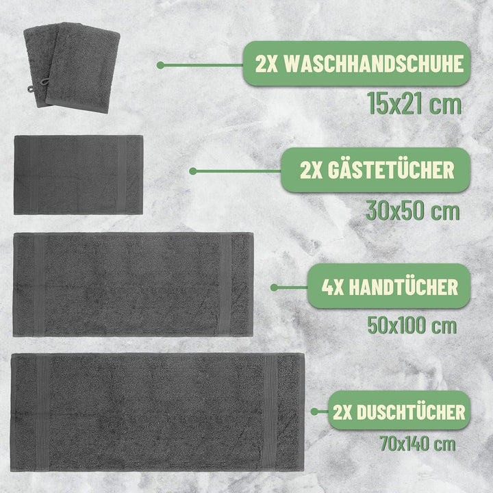 GREEN MARK Textilien 10 TLG. FROTTIER Handtuch-Set mit verschiedenen Grössen 4X Handtücher, 2X Dusch