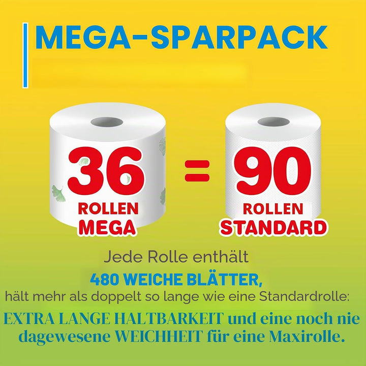Foxy Mega Toilettenpapier 36 Rollen | 480 Blatt pro Rolle | dekoriert | PEFC zertifiziert | 100% ern