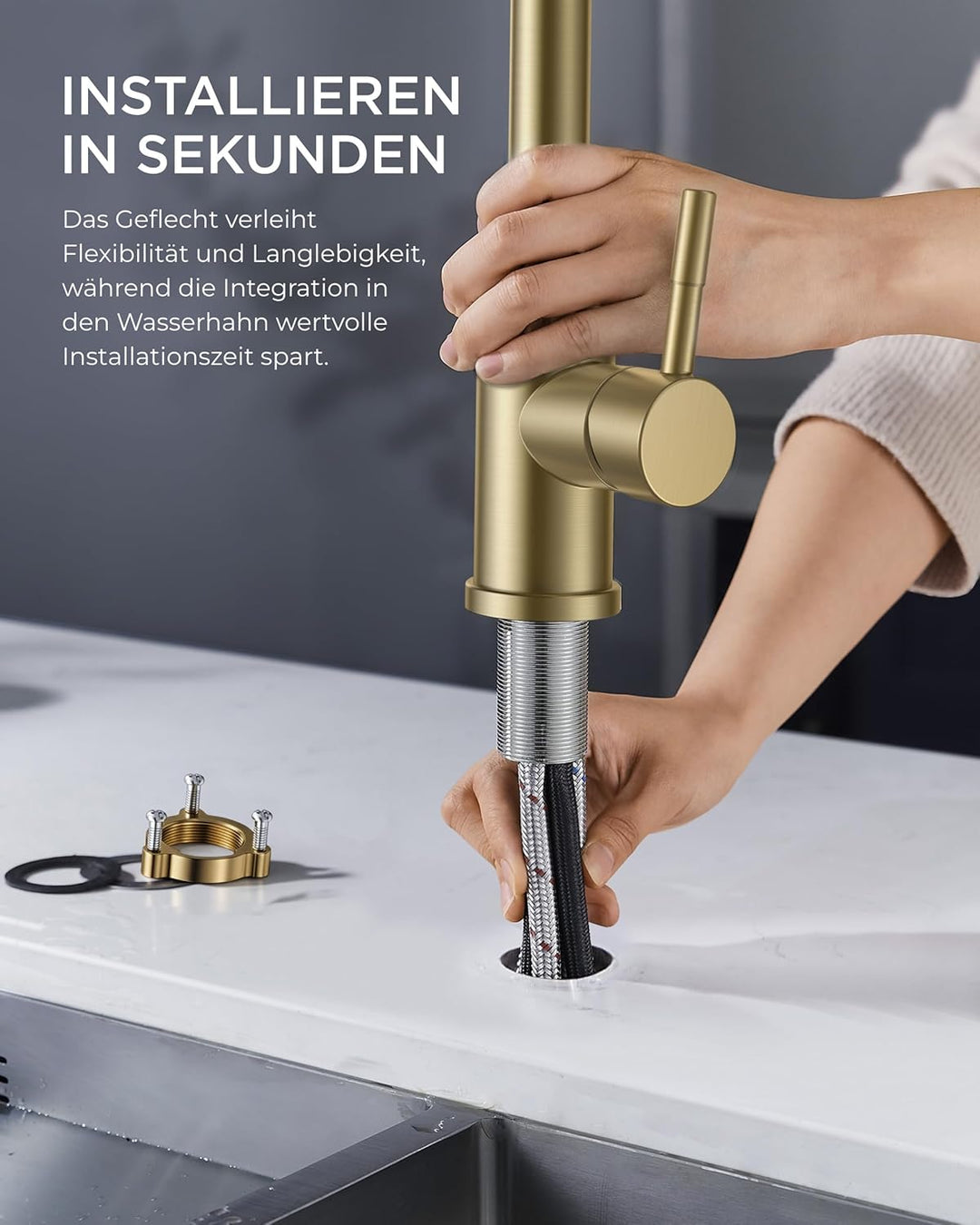 FORIOUS Wasserhahn Küche, Hochdruck Küchenarmatur mit Herausziehbarer Brause Ausziehbar Armatur, Mis