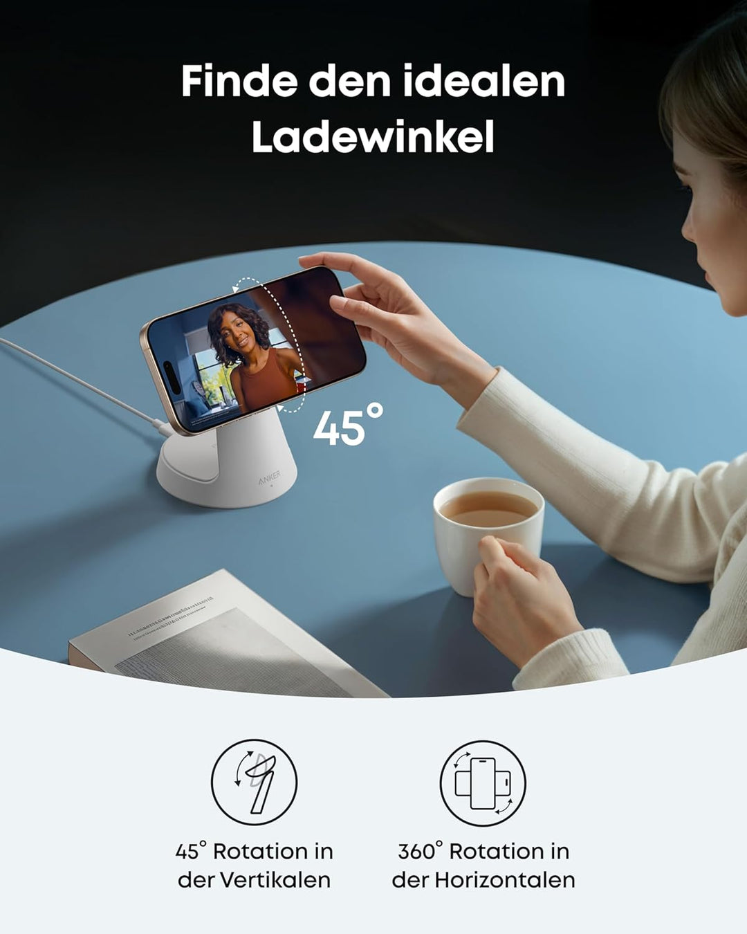 Anker MagGo 3-in-1 15W MagSafe kompatibles Ladegerät, iPhone Induktive Ladestation, Qi2-zertifiziert