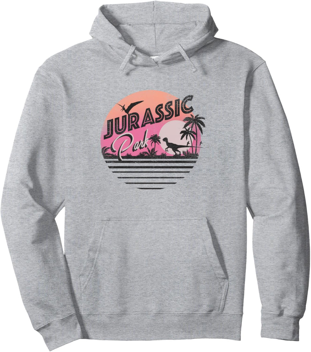 Jurassic Park Neon Sunset Retro Style Logo Pullover Hoodie