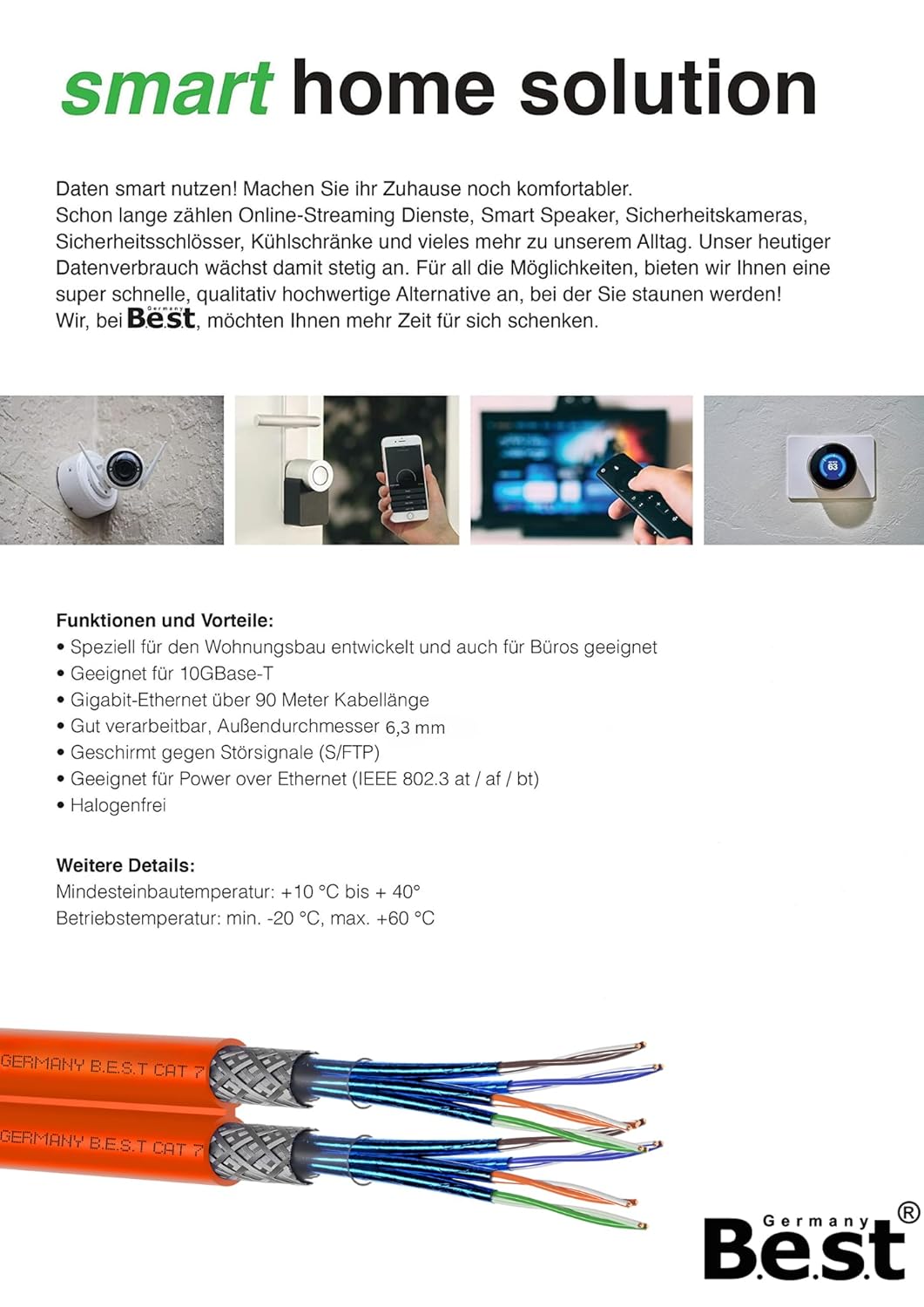 Germany B.e.s.t CAT 7 Verlegekabel 50m Duplex Best Gigabit Netzwerkkabel Kupfer LAN 1000Mhz S/FTP Ka