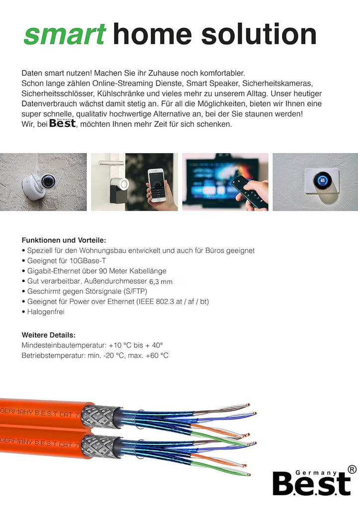 Germany B.e.s.t CAT 7 Verlegekabel 50m Duplex Best Gigabit Netzwerkkabel Kupfer LAN 1000Mhz S/FTP Ka