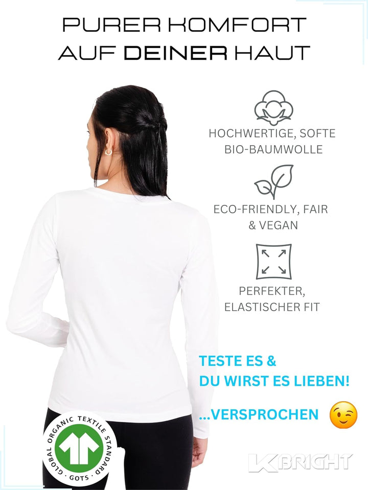 K-BRIGHT Langarmshirt Damen Langarm Nachhaltig Bio Baumwolle Damen Oberteil Sommer Sportshirt Funkti