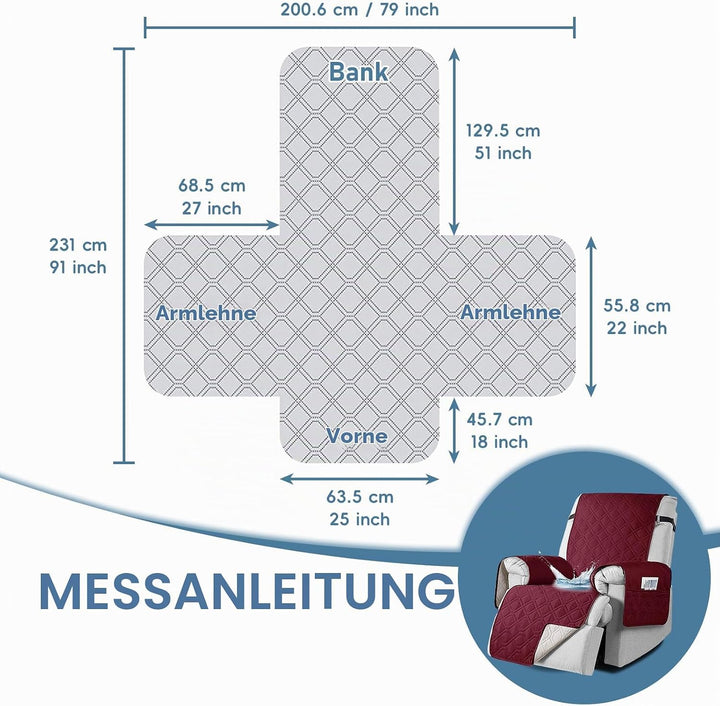 aolceth Sesselschoner für Fernsehsessel, 100% Wasserdicht Sesselbezug für Relaxsessel, Anti-Rutsch A