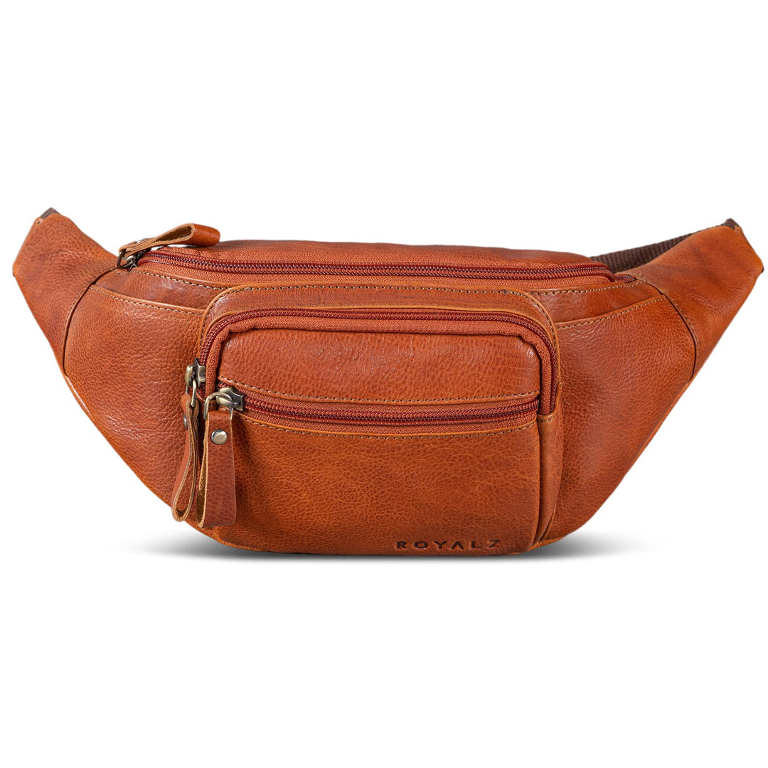 ROYALZ 'Alabama' Gürteltasche Leder Herren Damen Bauchtasche Retro Vintage Look Hüfttasche flach Bru