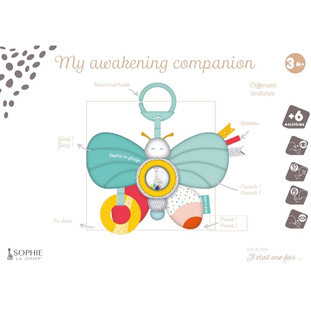 Sophie la Girafe – Multisensorischer Kinderwagen-Schmetterling – Ab 3 Monaten – Beissring, Glöckchen
