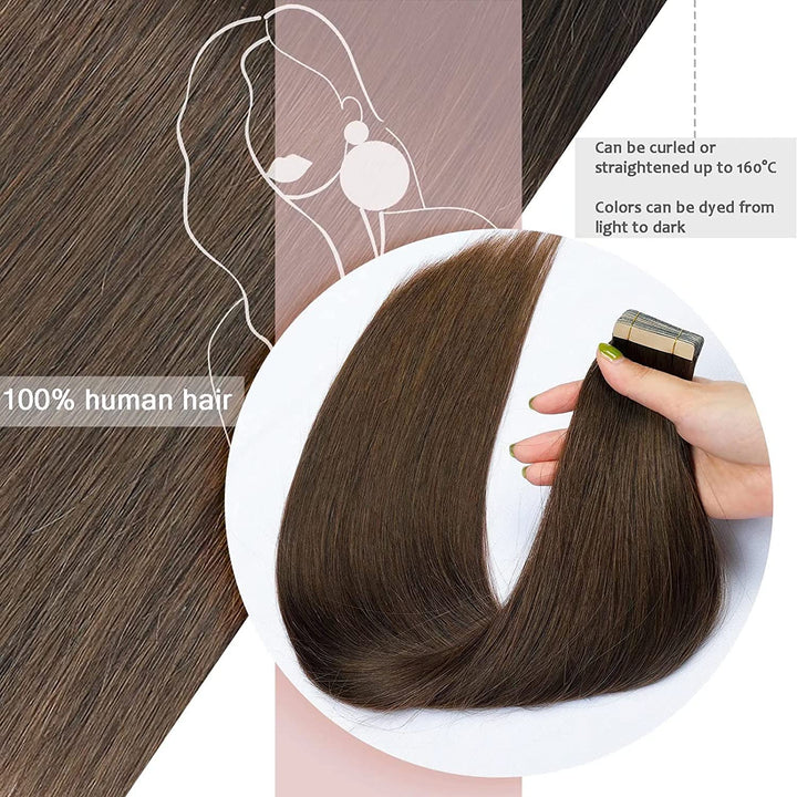 Tape Extensions Echthaar 40stück 100g Kastanienbraun 100% Natürliche Echthaar Extensions Tape Remy H
