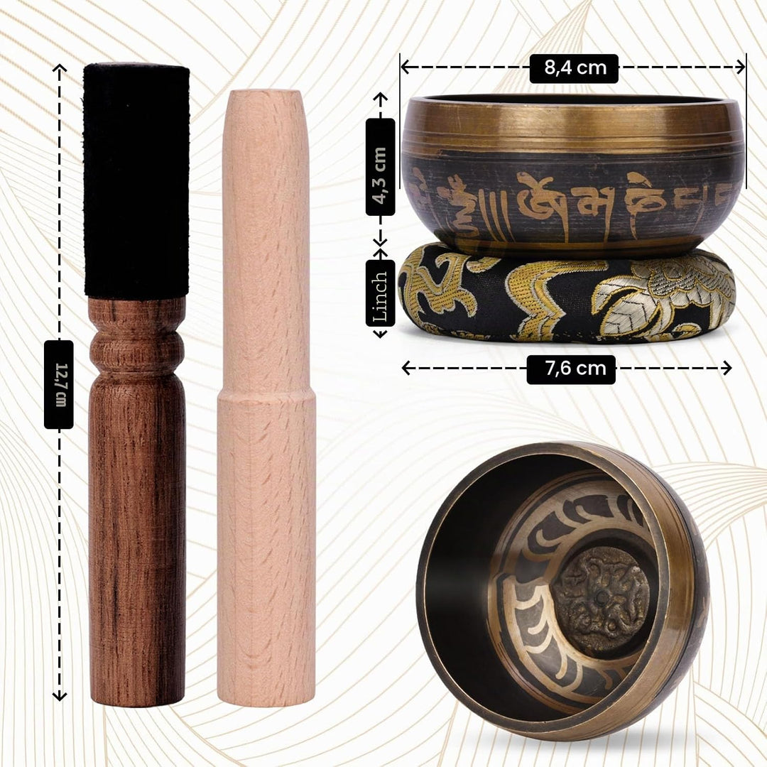 Tibetische Klangschale Klein 9.5cm - 230g, Klangschalen Set Beinhaltet Deko Kissen und Klöppel für K