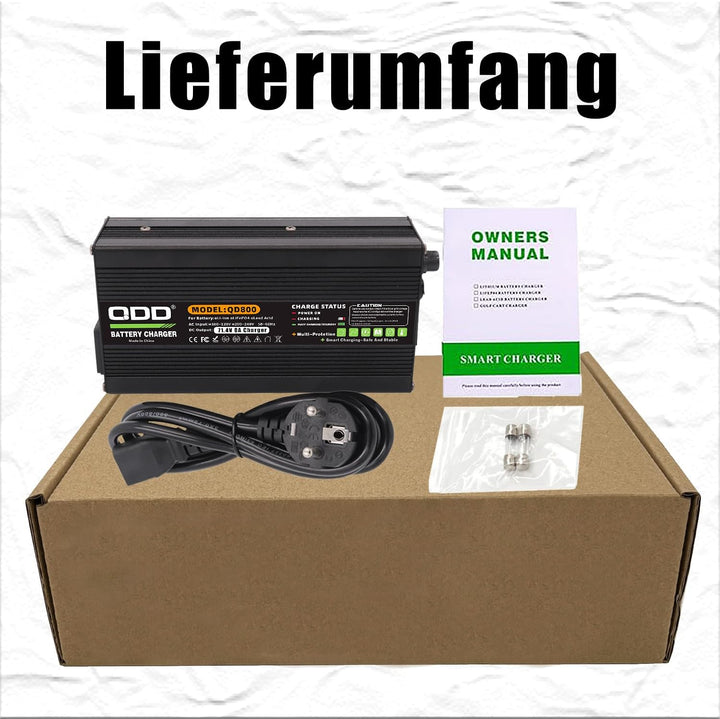QDD 71,4 V 8 A Ladegerät 60 V Li-Ionen-Akkuladegerät Schwarzes Aluminiumgehäuse DC-Ausgang C13 N+L-A